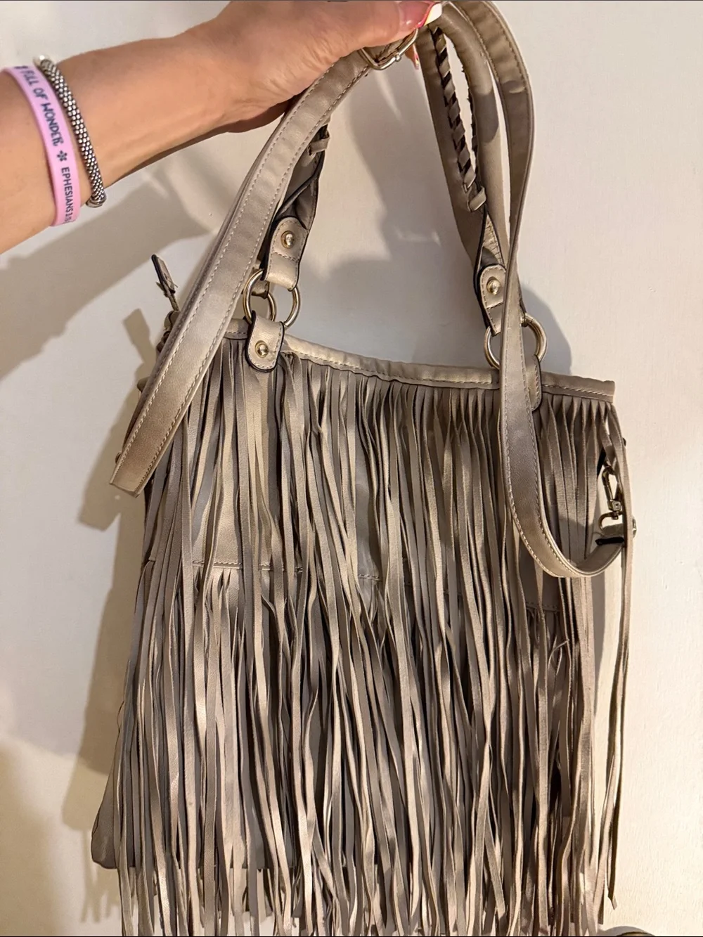 Fringe Crossbody Shoulder Bag in Taupe - Picture 5 of 12